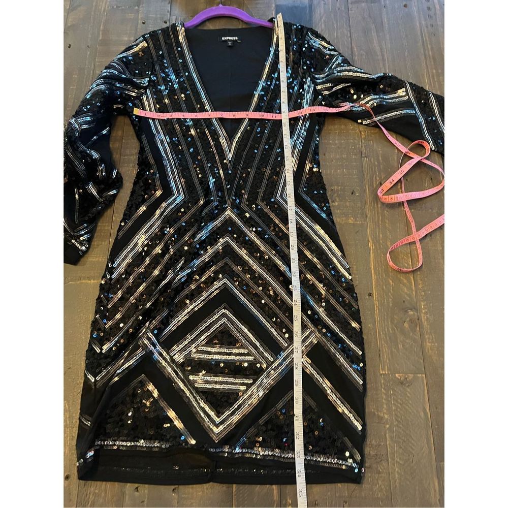 Express M sequin sparkle black silver pewter cocktail dress